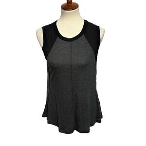 Rebecca Taylor Black Sheer and Medium Gray Tank Silk Cotton Sleeveless Top